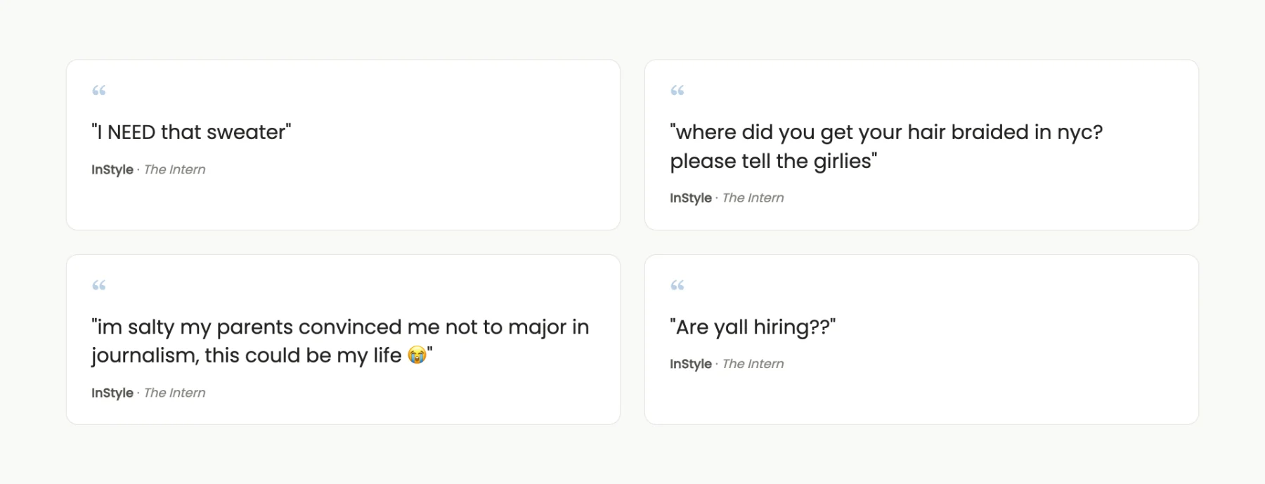 Four comments posted under The Intern, the InStyle series.